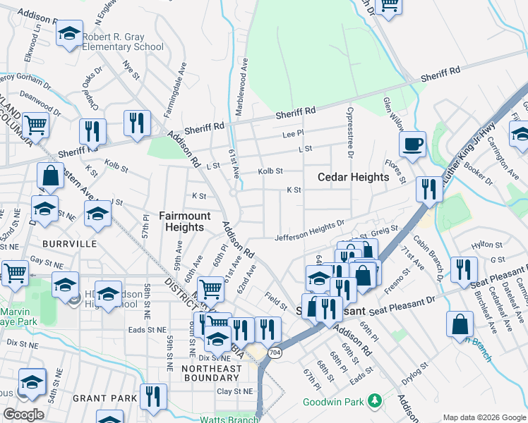 map of restaurants, bars, coffee shops, grocery stores, and more near 101 Independence Avenue Southeast in Washington