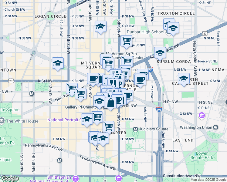 map of restaurants, bars, coffee shops, grocery stores, and more near 101 Independence Avenue Southeast in Washington