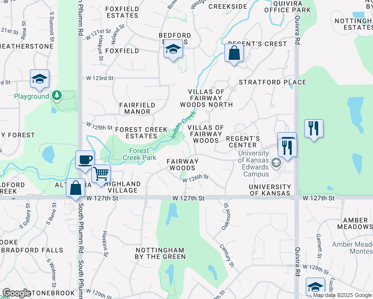 map of restaurants, bars, coffee shops, grocery stores, and more near 12231 Richards Street in Overland Park