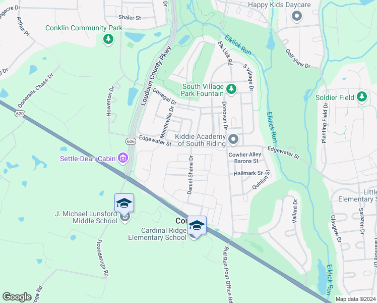 map of restaurants, bars, coffee shops, grocery stores, and more near 42949 Edgewater Street in Chantilly