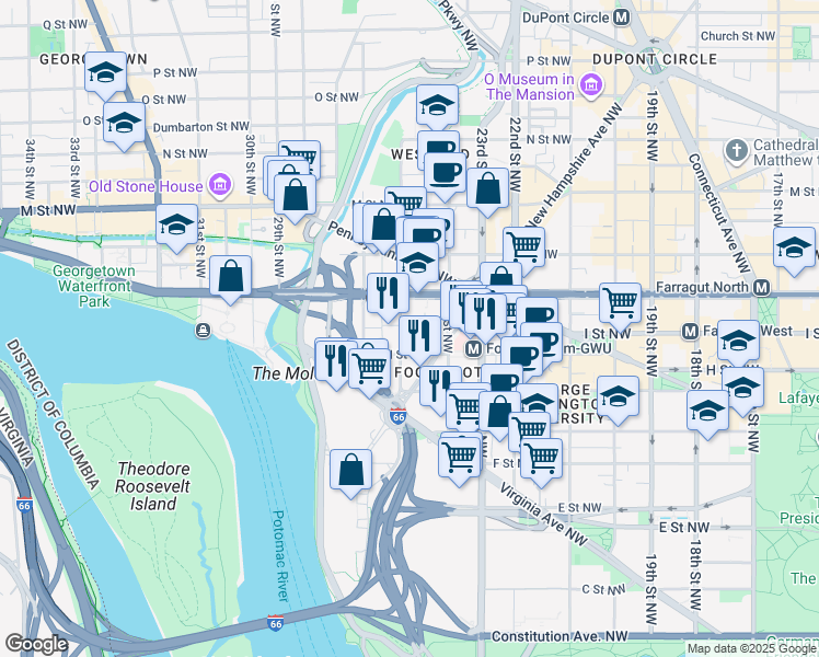 map of restaurants, bars, coffee shops, grocery stores, and more near 925 25th Street Northwest in Washington
