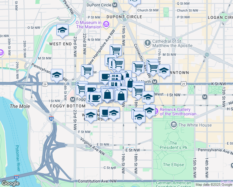 map of restaurants, bars, coffee shops, grocery stores, and more near 101 Independence Avenue Southeast in Washington