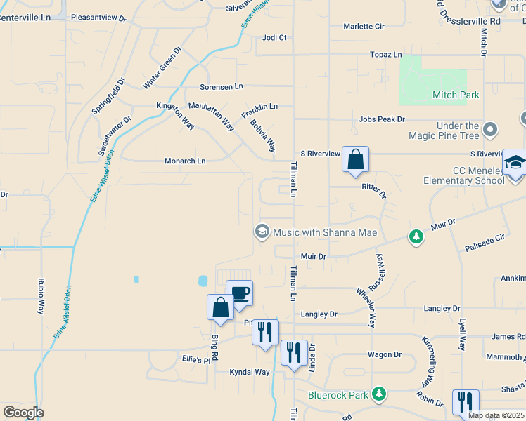 map of restaurants, bars, coffee shops, grocery stores, and more near 1291 Chardonnay Drive in Gardnerville