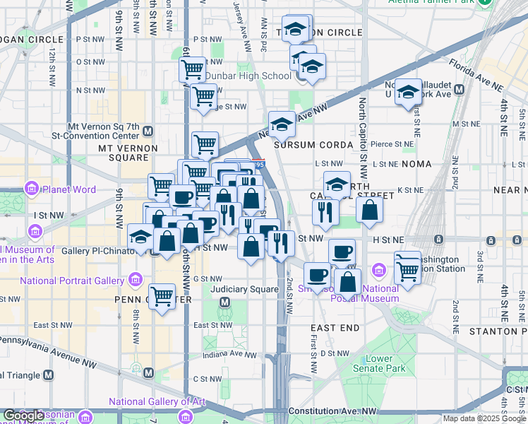 map of restaurants, bars, coffee shops, grocery stores, and more near 101 Independence Avenue Southeast in Washington