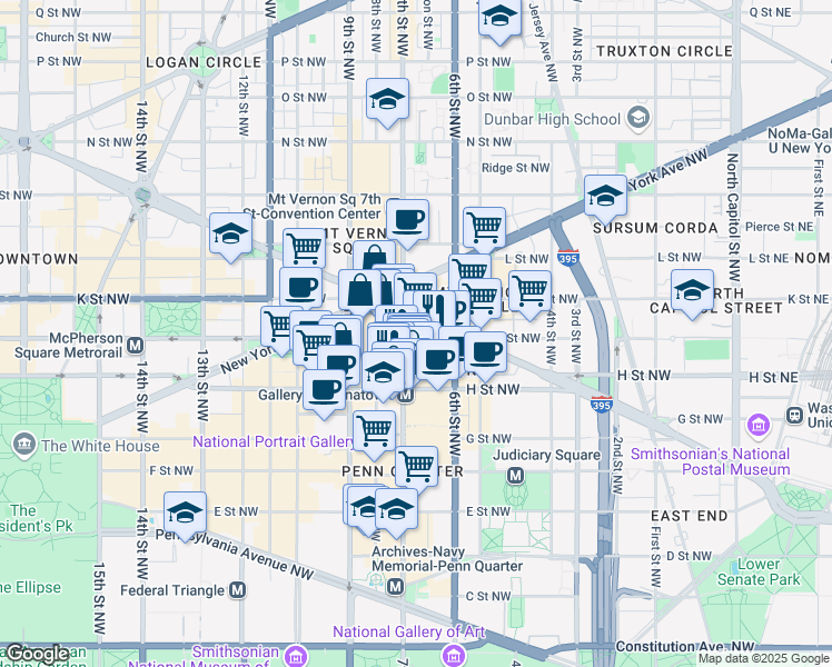 map of restaurants, bars, coffee shops, grocery stores, and more near 101 Independence Avenue Southeast in Washington