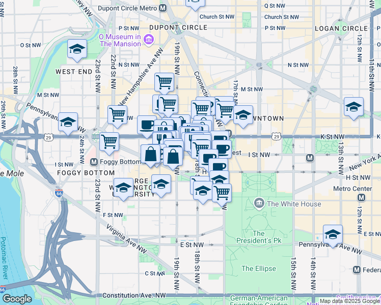 map of restaurants, bars, coffee shops, grocery stores, and more near 101 Independence Avenue Southeast in Washington