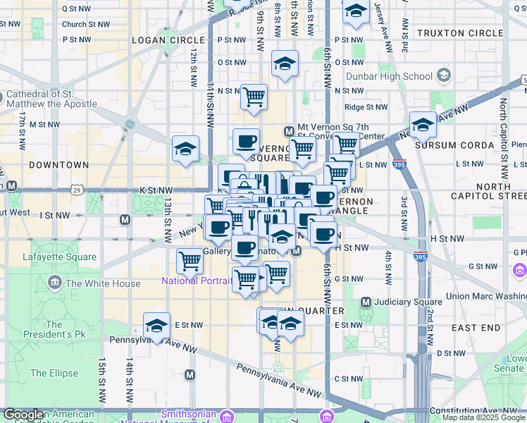 map of restaurants, bars, coffee shops, grocery stores, and more near 999 9th Street Northwest in Washington