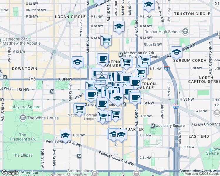 map of restaurants, bars, coffee shops, grocery stores, and more near 999 9th Street Northwest in Washington
