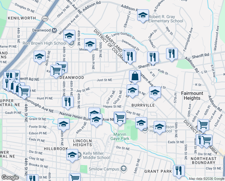 map of restaurants, bars, coffee shops, grocery stores, and more near 101 Independence Avenue Southeast in Washington