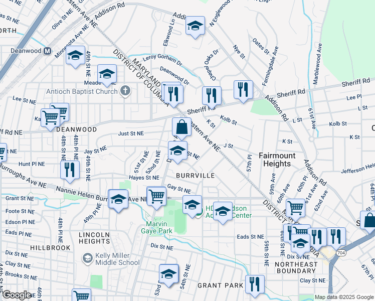 map of restaurants, bars, coffee shops, grocery stores, and more near 101 Independence Avenue Southeast in Washington