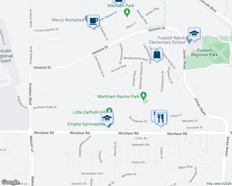 map of restaurants, bars, coffee shops, grocery stores, and more near 2696 Mallard Way in Lincoln