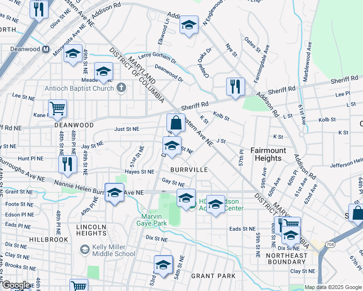 map of restaurants, bars, coffee shops, grocery stores, and more near 101 Independence Avenue Southeast in Washington
