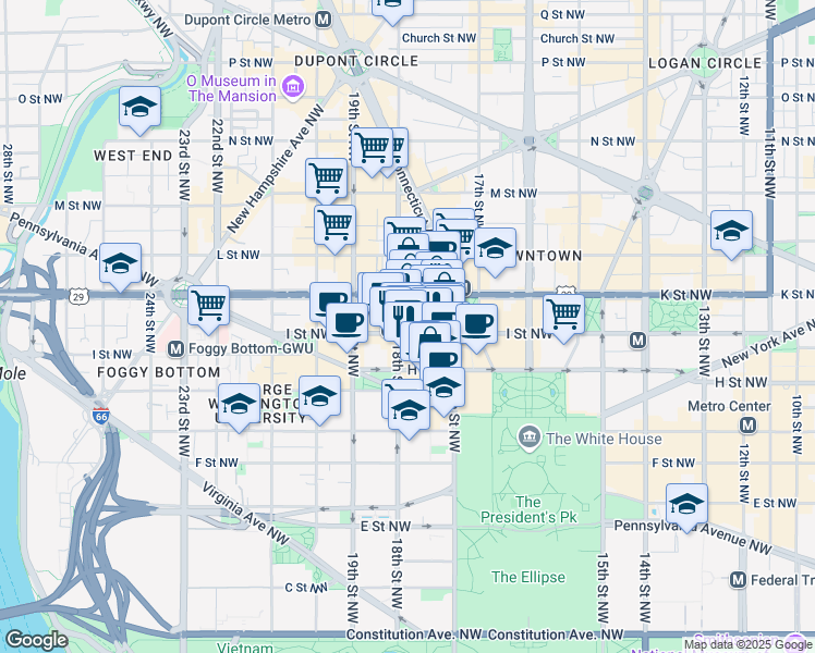 map of restaurants, bars, coffee shops, grocery stores, and more near 101 Independence Avenue Southeast in Washington