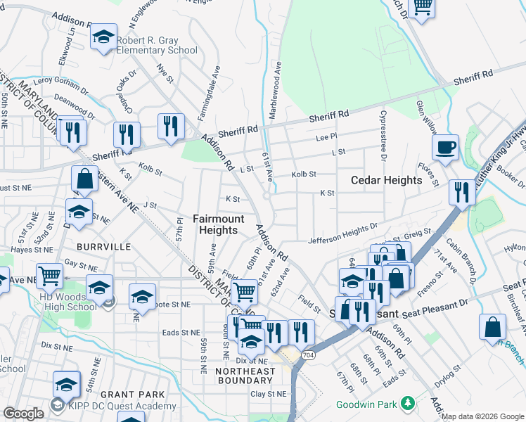 map of restaurants, bars, coffee shops, grocery stores, and more near 101 Independence Avenue Southeast in Washington