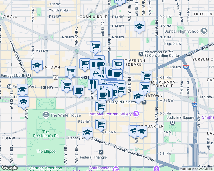 map of restaurants, bars, coffee shops, grocery stores, and more near 101 Independence Avenue Southeast in Washington