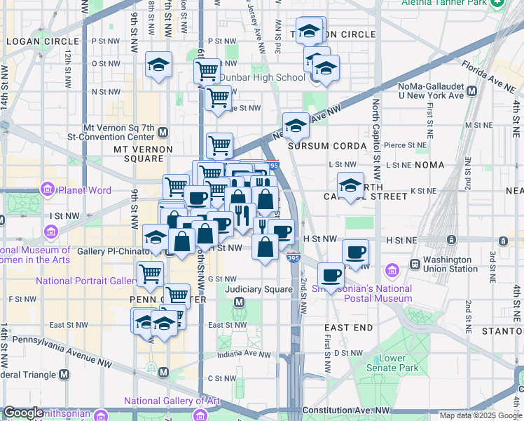 map of restaurants, bars, coffee shops, grocery stores, and more near 923 4th Street Northwest in Washington