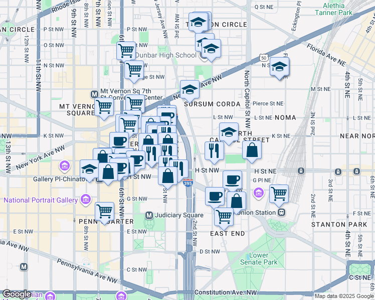 map of restaurants, bars, coffee shops, grocery stores, and more near 101 Independence Avenue Southeast in Washington