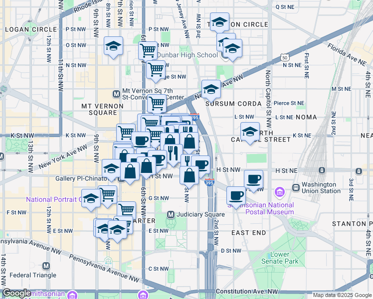map of restaurants, bars, coffee shops, grocery stores, and more near 101 Independence Avenue Southeast in Washington