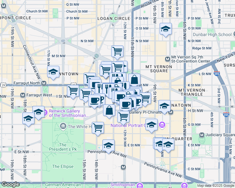map of restaurants, bars, coffee shops, grocery stores, and more near 101 Independence Avenue Southeast in Washington