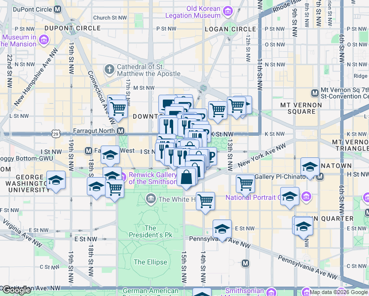map of restaurants, bars, coffee shops, grocery stores, and more near 101 Independence Avenue Southeast in Washington