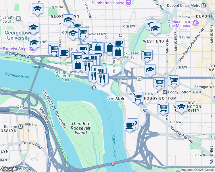 map of restaurants, bars, coffee shops, grocery stores, and more near 101 Independence Avenue Southeast in Washington