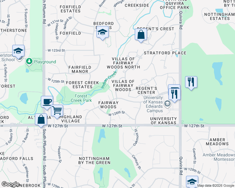 map of restaurants, bars, coffee shops, grocery stores, and more near 12231 Richards Street in Overland Park
