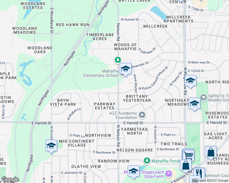 map of restaurants, bars, coffee shops, grocery stores, and more near 1214 North Purdom Street in Olathe