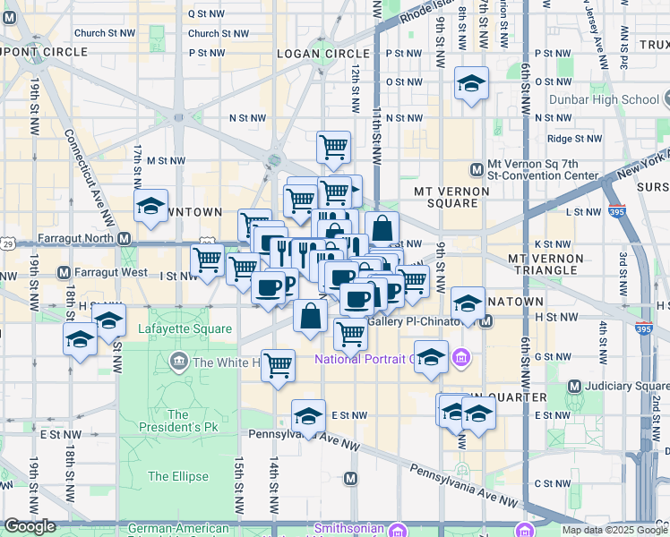 map of restaurants, bars, coffee shops, grocery stores, and more near 101 Independence Avenue Southeast in Washington