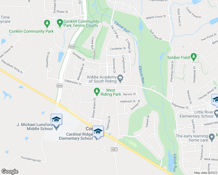 map of restaurants, bars, coffee shops, grocery stores, and more near 22182 Kirby Lane in Chantilly