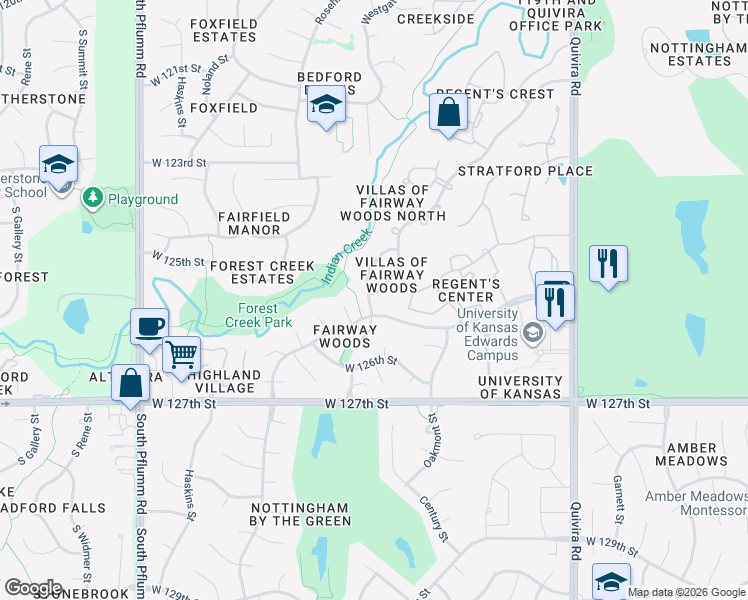 map of restaurants, bars, coffee shops, grocery stores, and more near 12231 Richards Street in Overland Park