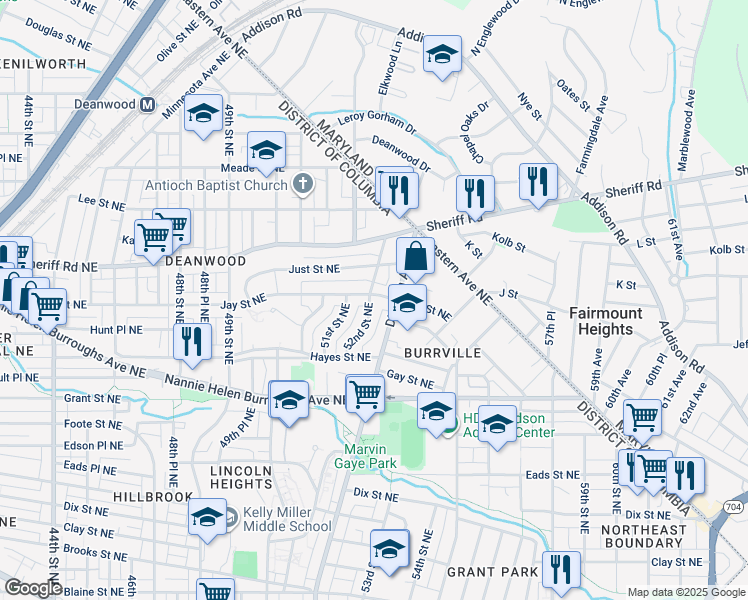 map of restaurants, bars, coffee shops, grocery stores, and more near 859 52nd St NE in Washington