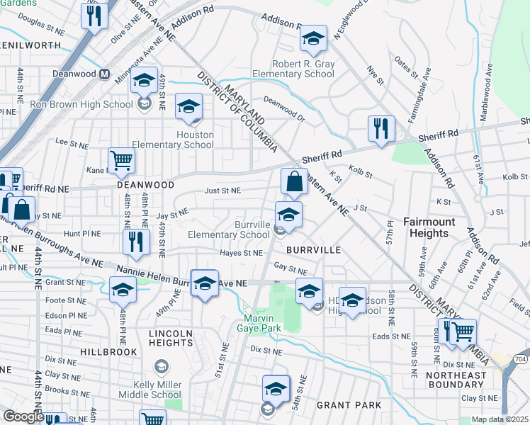 map of restaurants, bars, coffee shops, grocery stores, and more near 859 52nd St NE in Washington