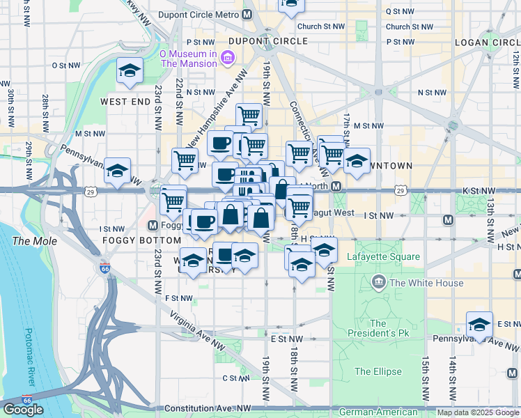 map of restaurants, bars, coffee shops, grocery stores, and more near 101 Independence Avenue Southeast in Washington