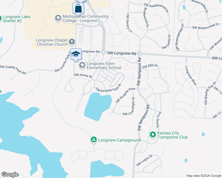 map of restaurants, bars, coffee shops, grocery stores, and more near 3148 Southwest Pergola Park Drive in Lee's Summit