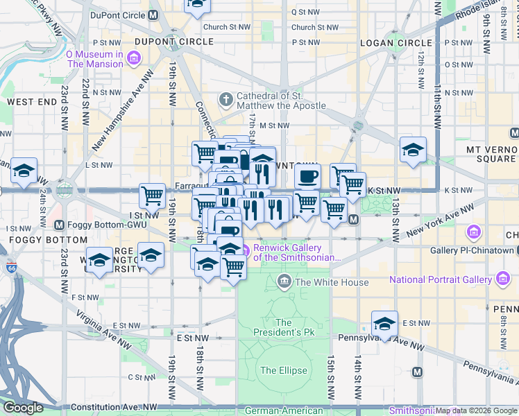 map of restaurants, bars, coffee shops, grocery stores, and more near 101 Independence Avenue Southeast in Washington