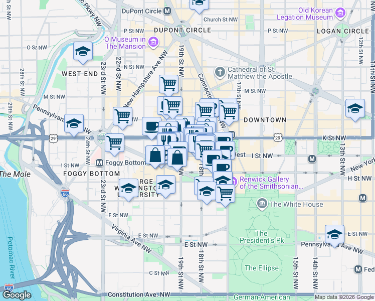 map of restaurants, bars, coffee shops, grocery stores, and more near 101 Independence Avenue Southeast in Washington