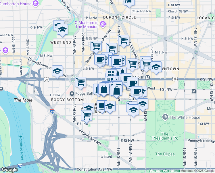 map of restaurants, bars, coffee shops, grocery stores, and more near 101 Independence Avenue Southeast in Washington