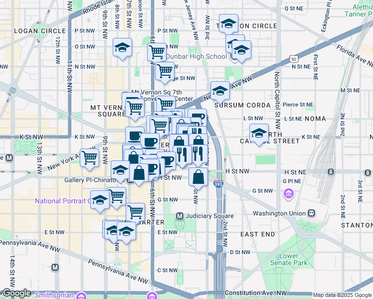 map of restaurants, bars, coffee shops, grocery stores, and more near 101 Independence Avenue Southeast in Washington