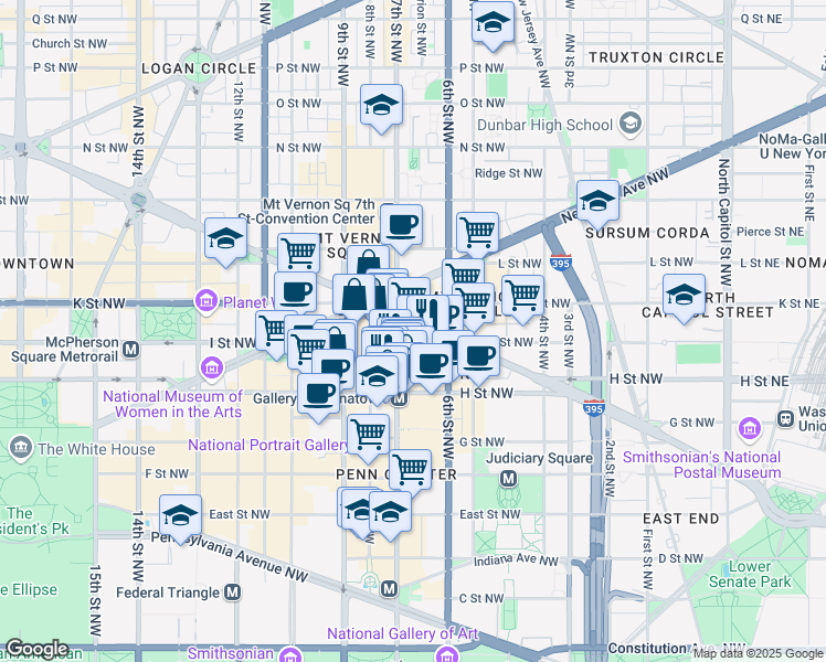 map of restaurants, bars, coffee shops, grocery stores, and more near 101 Independence Avenue Southeast in Washington