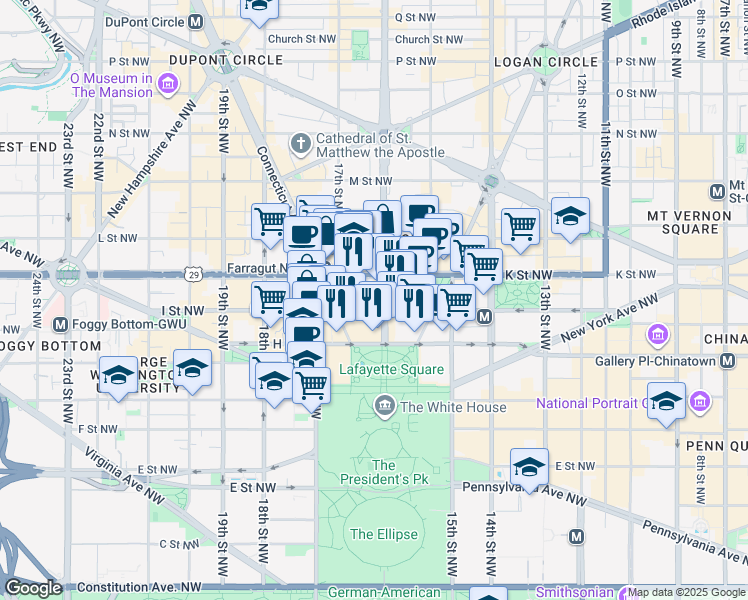 map of restaurants, bars, coffee shops, grocery stores, and more near 101 Independence Avenue Southeast in Washington