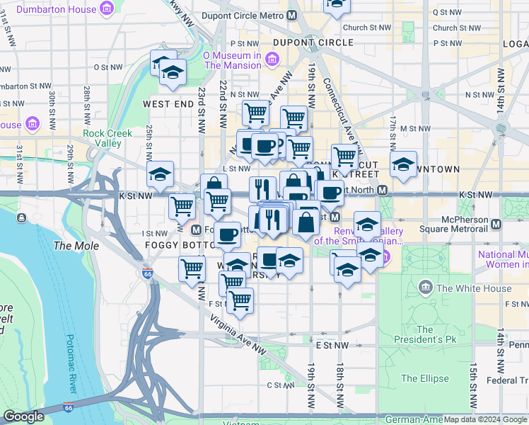 map of restaurants, bars, coffee shops, grocery stores, and more near 101 Independence Avenue Southeast in Washington