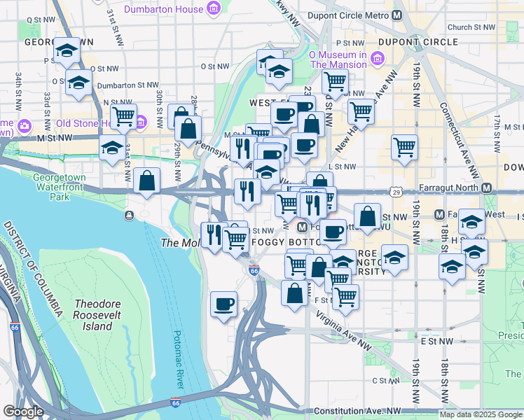 map of restaurants, bars, coffee shops, grocery stores, and more near 101 Independence Avenue Southeast in Washington