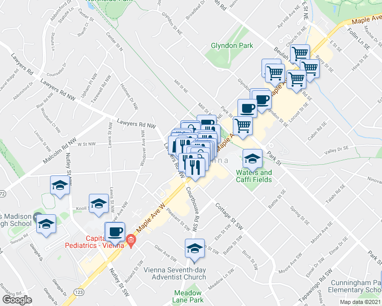 map of restaurants, bars, coffee shops, grocery stores, and more near 101 Independence Avenue Southeast in Washington