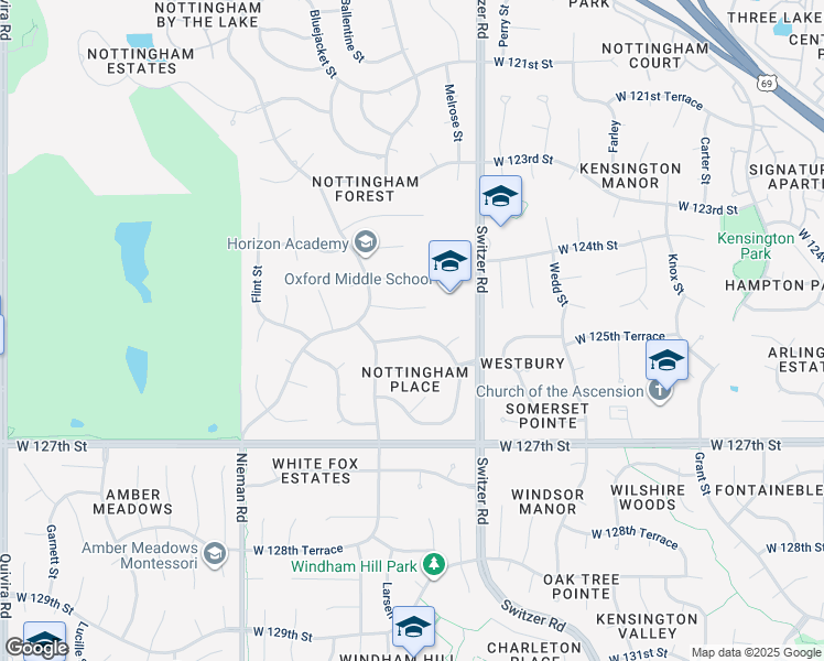 map of restaurants, bars, coffee shops, grocery stores, and more near 10441 West 125th Terrace in Overland Park
