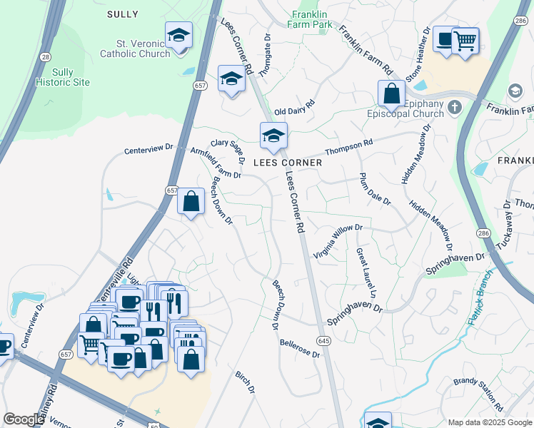 map of restaurants, bars, coffee shops, grocery stores, and more near 3554 Armfield Farm Drive in Chantilly