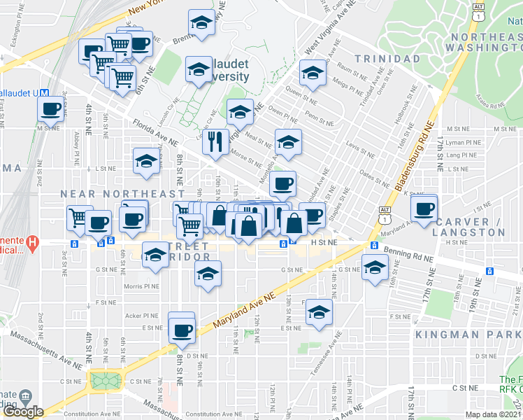 map of restaurants, bars, coffee shops, grocery stores, and more near 101 Independence Avenue Southeast in Washington