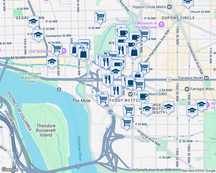 map of restaurants, bars, coffee shops, grocery stores, and more near 101 Independence Avenue Southeast in Washington