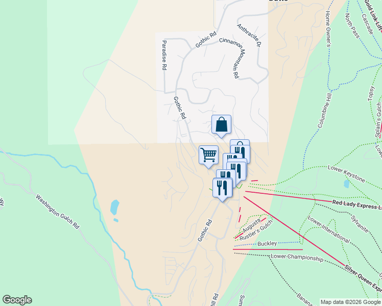 map of restaurants, bars, coffee shops, grocery stores, and more near 651 Gothic Road in Crested Butte