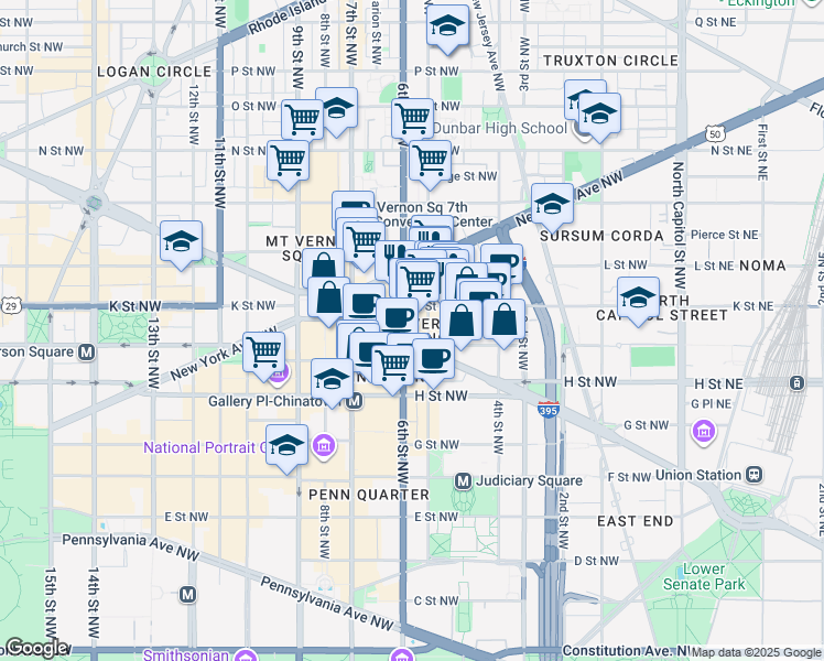 map of restaurants, bars, coffee shops, grocery stores, and more near 901 6th Street Northwest in Washington