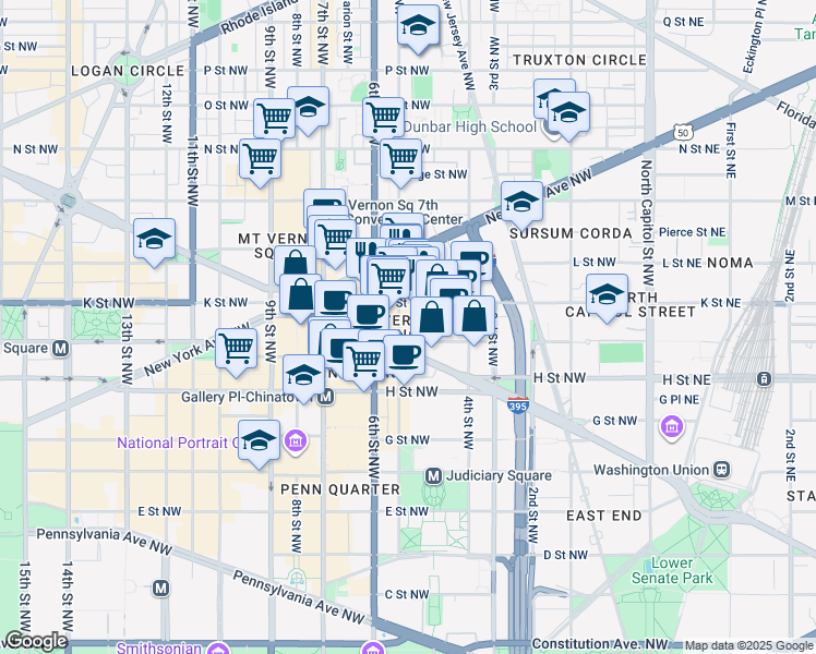map of restaurants, bars, coffee shops, grocery stores, and more near 101 Independence Avenue Southeast in Washington